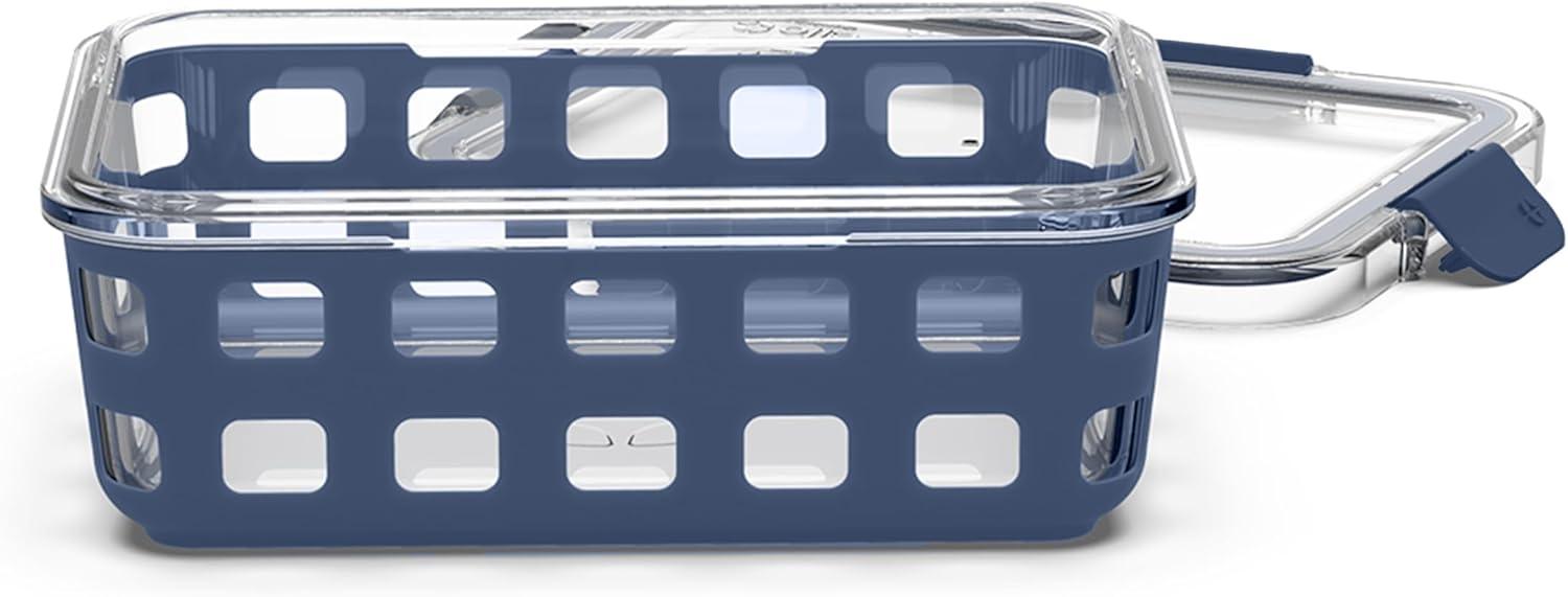 imageEllo Duraglass Meal Prep Container Glass Food Storage Container with Silicone Sleeve and Airtight BPAFree Plastic Lid Dishwasher Microwave and Freezer SafeMidnight