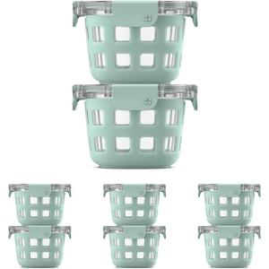 Ello Duraglass 8-Pack 2 Cup Reusable Glass Container Jar with Leak Proof Lids and Protective Silicone Sleeves | Perfect for Overnight Oats, Snacks, Yogurt | BPA-Free | Dishwasher Safe | Yucca