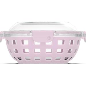 Ello Duraglass Meal Prep Container- Glass Food Storage Container with Silicone Sleeve and Airtight BPA-Free Plastic Lid, Dishwasher, Microwave, and Freezer Safe(Cashmere)