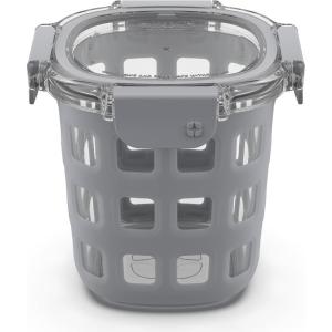 Ello Duraglass Meal Prep Container- Glass Food Storage Container with Silicone Sleeve and Airtight BPA-Free Plastic Lid, Dishwasher, Microwave, and Freezer Safe(Gray)