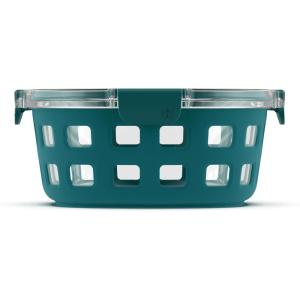 Ello Duraglass Meal Prep Container- Glass Food Storage Container with Silicone Sleeve and Airtight BPA-Free Plastic Lid, Dishwasher, Microwave, and Freezer Safe(7 Cup Teal)