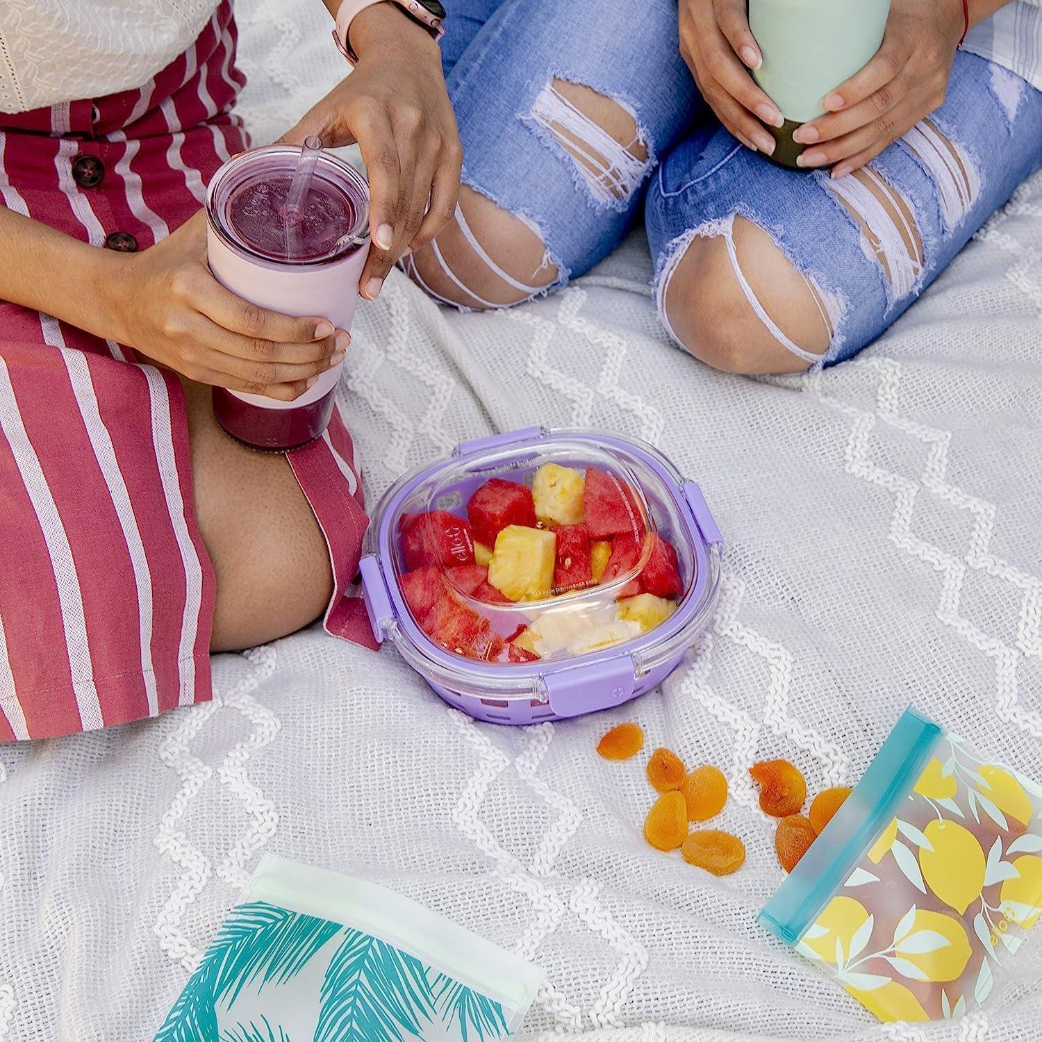 imageEllo Duraglass Meal Prep Container Glass Food Storage Container with Silicone Sleeve and Airtight BPAFree Plastic Lid Dishwasher Microwave and Freezer Safe5 Cup Lilac
