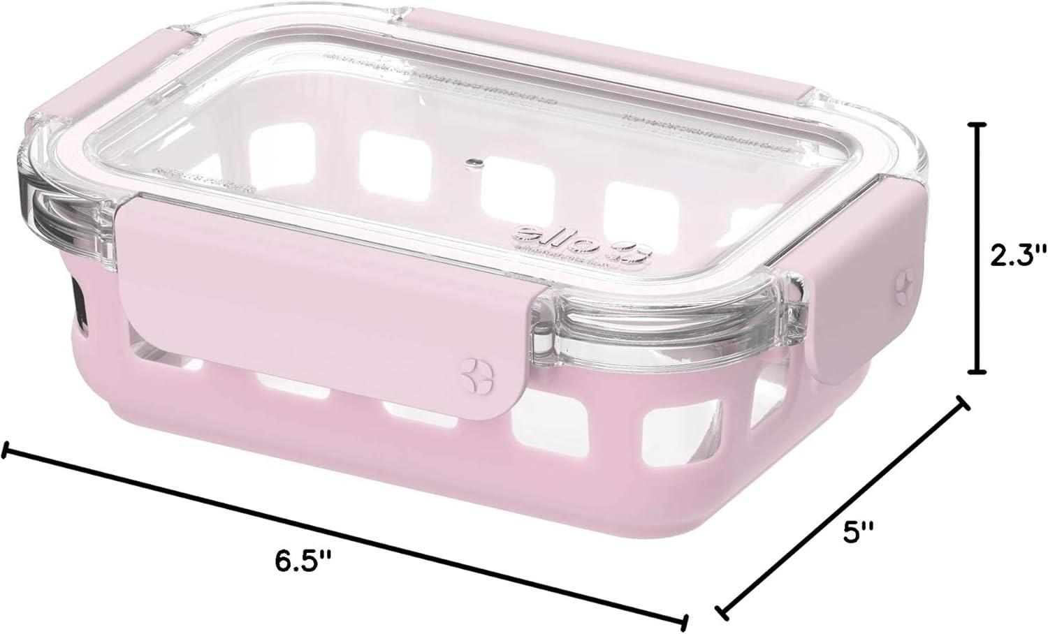 imageEllo Duraglass Meal Prep Container Glass Food Storage Container with Silicone Sleeve and Airtight BPAFree Plastic Lid Dishwasher Microwave and Freezer Safe175 Cup Pink Cashmere