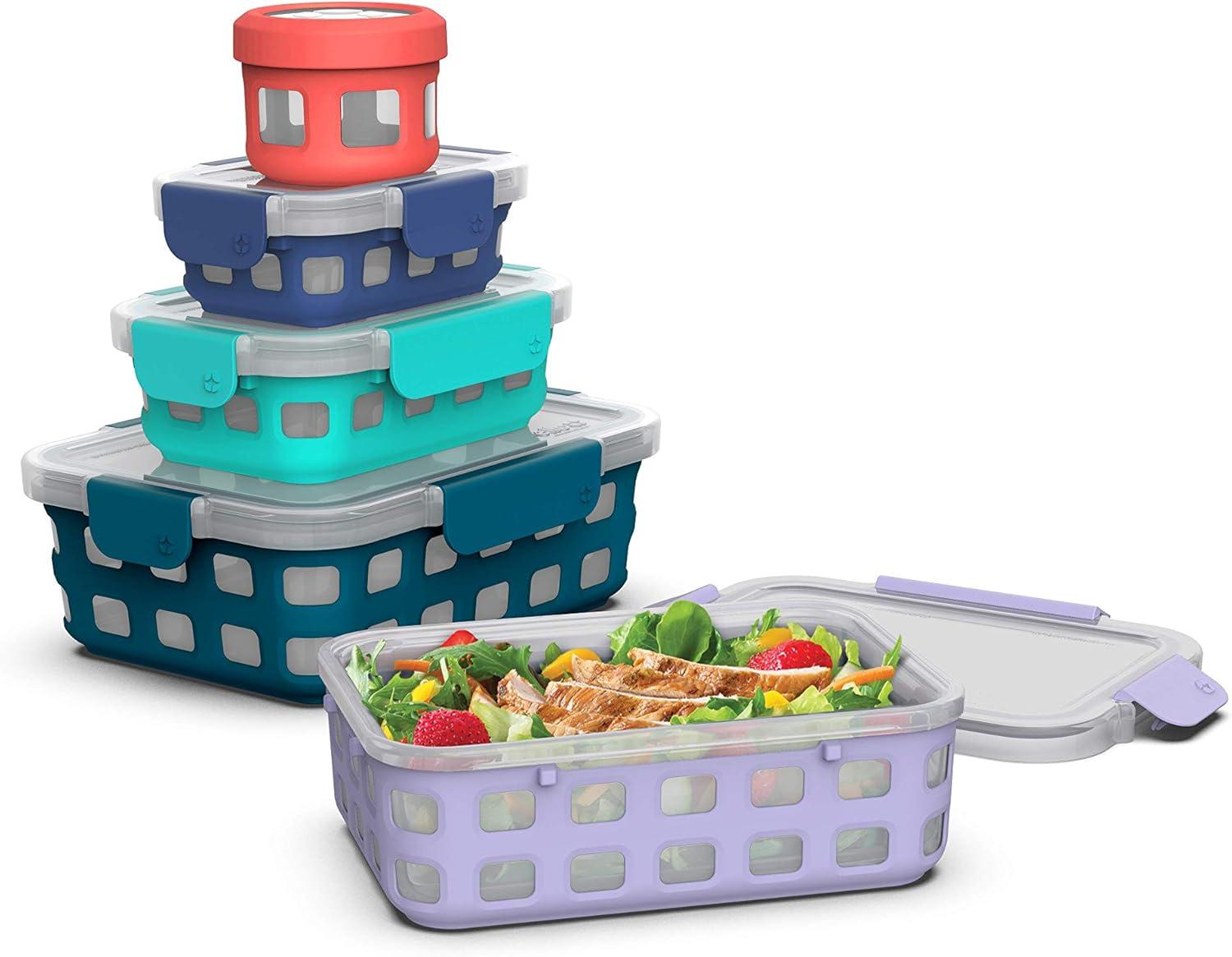 imageEllo Plastic Rectangle MultiSize Food Storage Meal Prep Containers with Airtight LeakProof Locking Lids 10pc Set Fruit Cobbler