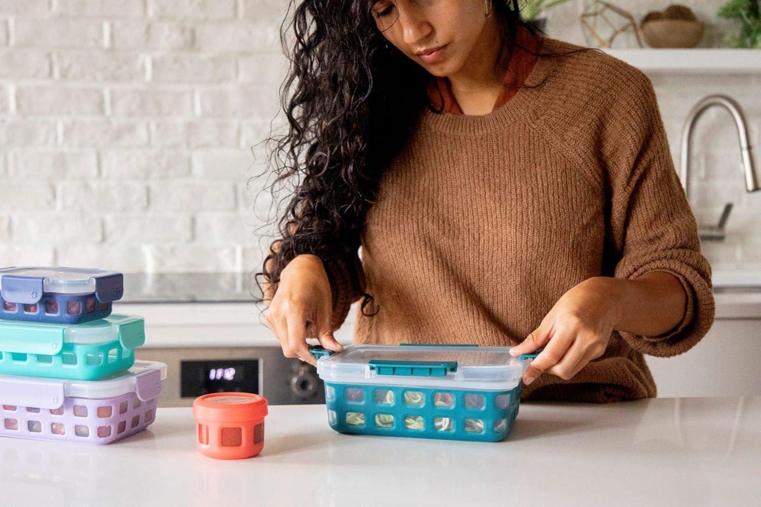 imageEllo Plastic Rectangle MultiSize Food Storage Meal Prep Containers with Airtight LeakProof Locking Lids 10pc Set Fruit Cobbler