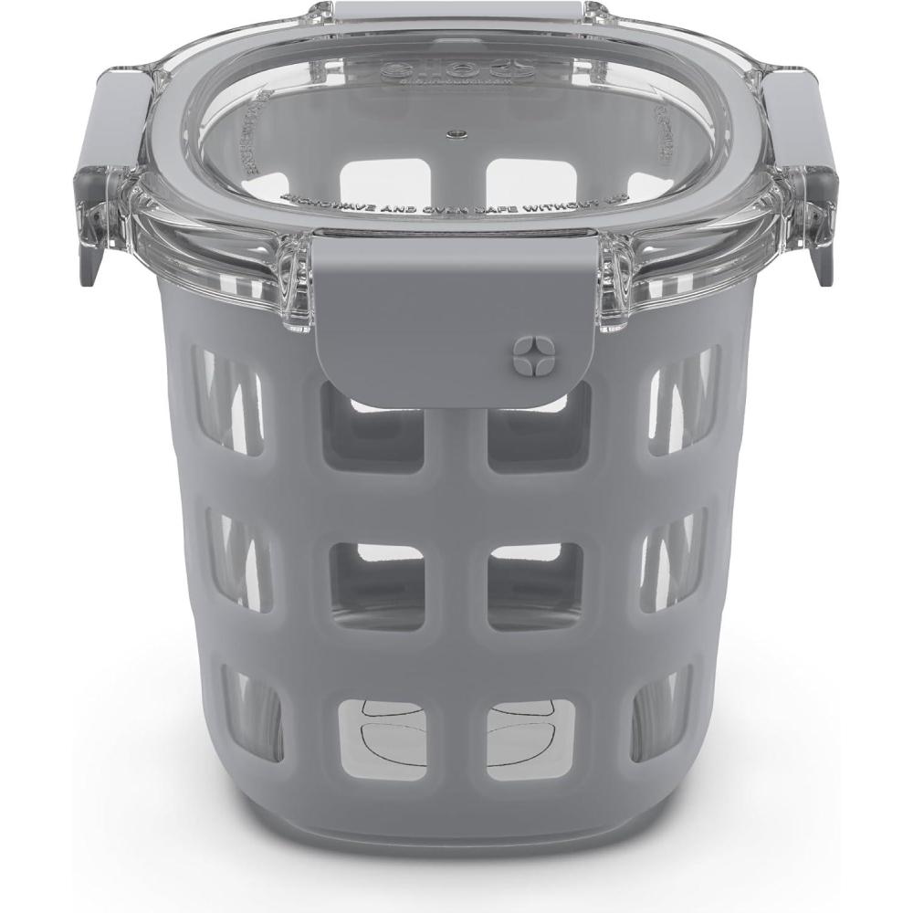 imageEllo Duraglass Meal Prep Container Glass Food Storage Container with Silicone Sleeve and Airtight BPAFree Plastic Lid Dishwasher Microwave and Freezer Safe3 Cup Grey