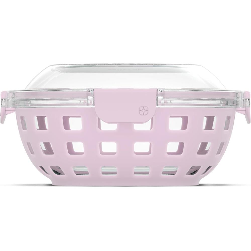 imageEllo Duraglass Meal Prep Container Glass Food Storage Container with Silicone Sleeve and Airtight BPAFree Plastic Lid Dishwasher Microwave and Freezer Safe5 Cup Cashmere