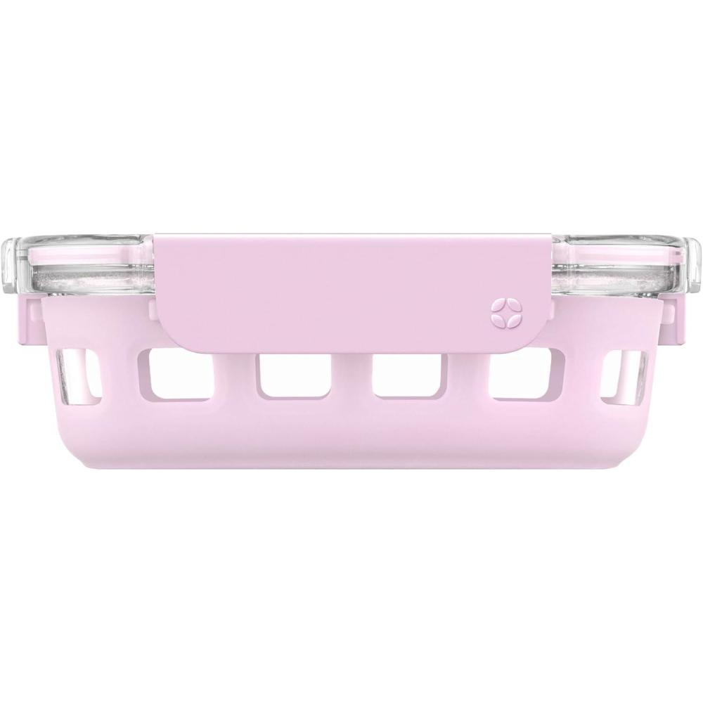 imageEllo Duraglass Meal Prep Container Glass Food Storage Container with Silicone Sleeve and Airtight BPAFree Plastic Lid Dishwasher Microwave and Freezer Safe175 Cup Pink Cashmere