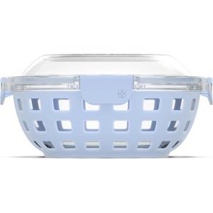 Ello Duraglass Meal Prep Container- Glass Food Storage Container with Silicone Sleeve and Airtight BPA-Free Plastic Lid, Dishwasher, Microwave, and Freezer Safe(5 Cup Halogen Blue)