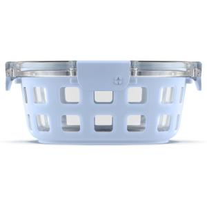 Ello Duraglass Meal Prep Container- Glass Food Storage Container with Silicone Sleeve and Airtight BPA-Free Plastic Lid, Dishwasher, Microwave, and Freezer Safe(4 Cup Halogen Blue)