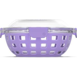 Ello Duraglass Meal Prep Container- Glass Food Storage Container with Silicone Sleeve and Airtight BPA-Free Plastic Lid, Dishwasher, Microwave, and Freezer Safe(5 Cup Lilac)