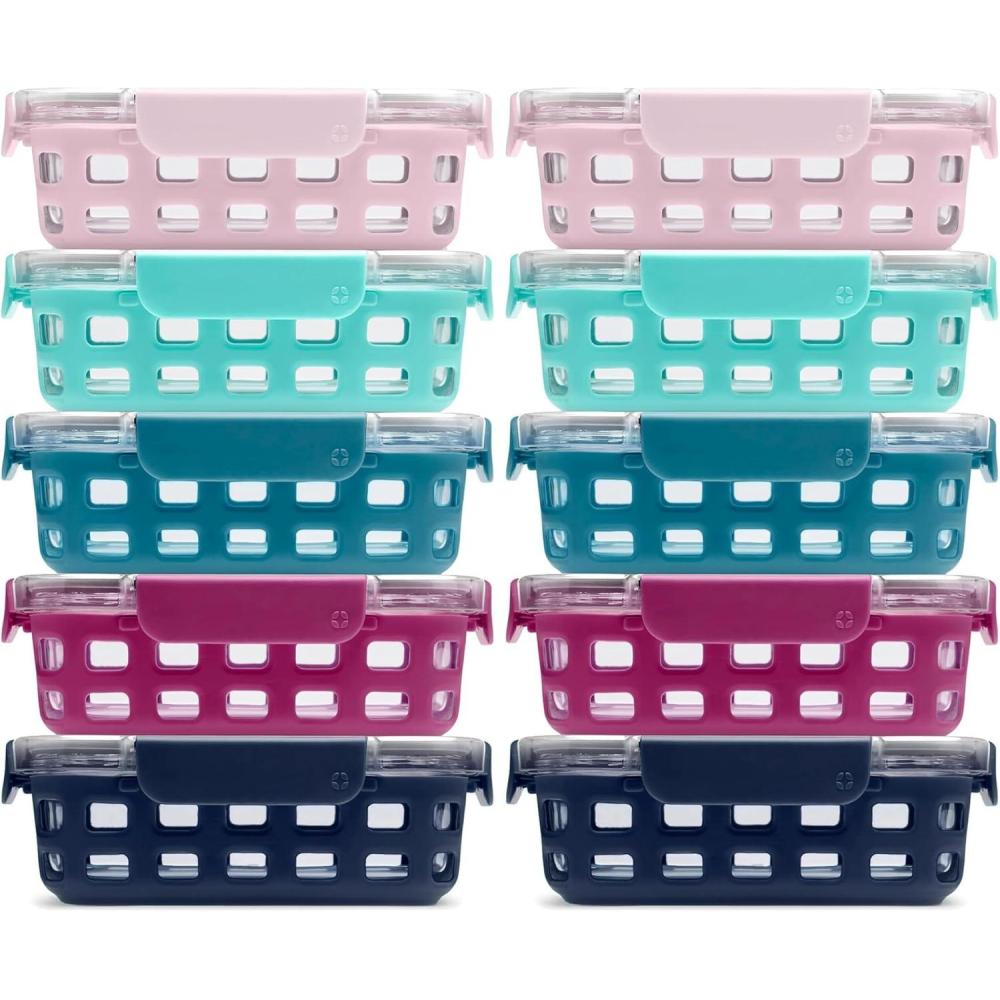imageEllo Duraglass 34 Cup Meal Prep Sets 10Pc 10 Pack Set Glass Food Storage Container with Silicone Sleeve and Airtight BPAFree Plastic Lids Dishwasher Microwave and Freezer Safe Evening Orchard
