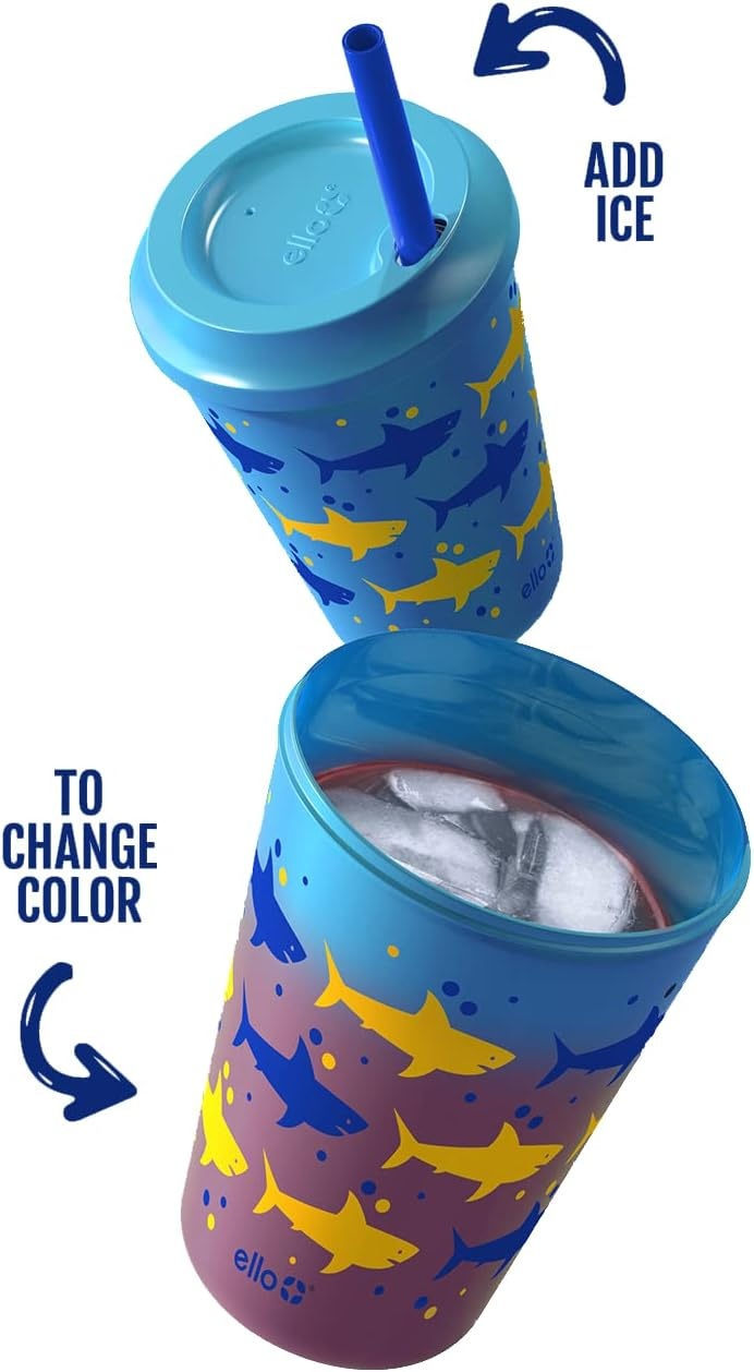 image:imageEllo Kids Plastic Reusable Color Changing Cups with Twist on SplashProof Lids and Straw BPA Free Dishwasher Safe 12oz Rainforest 10 Pack