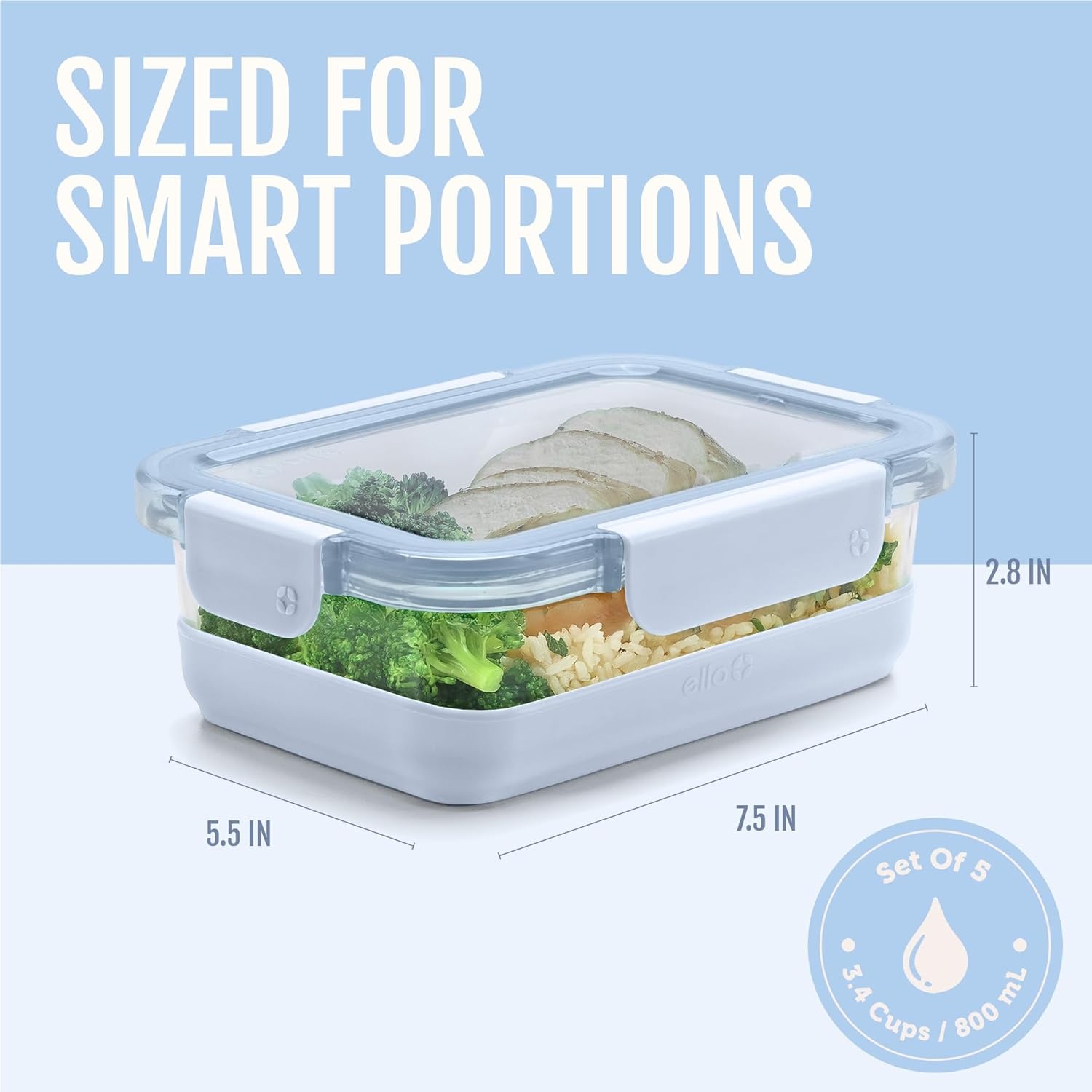 image:imageEllo Duraglass Refresh 34 Cup Meal Prep Sets 10Pc 5 Pack Set Glass Food Storage Container with Silicone Boot and Airtight BPAFree Plastic Lids Dishwasher Microwave and Freezer Safe MelonHalogen Blue with Boot