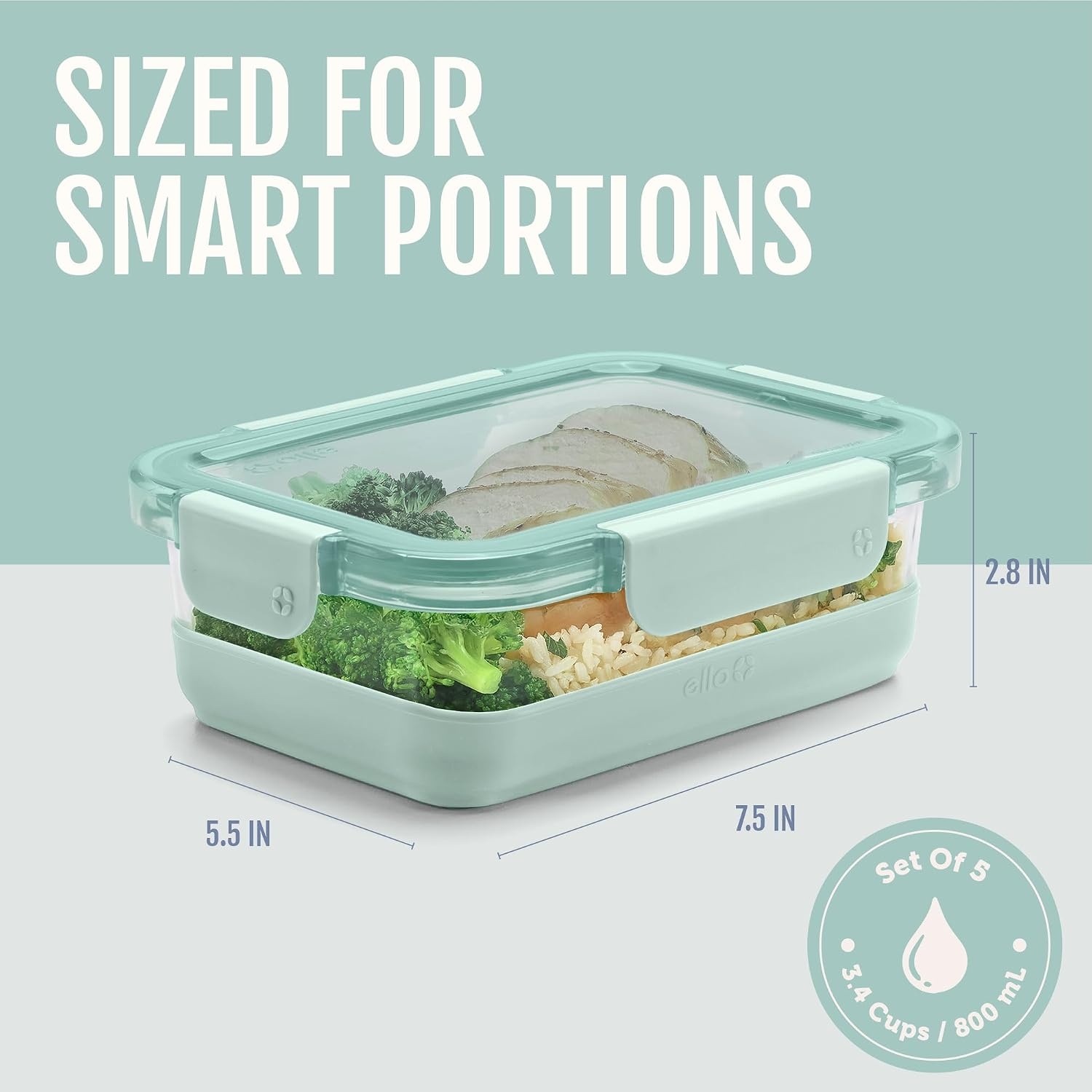 image:imageEllo Duraglass Refresh 34 Cup Meal Prep Sets 10Pc 5 Pack Set Glass Food Storage Container with Silicone Boot and Airtight BPAFree Plastic Lids Dishwasher Microwave and Freezer Safe MelonGarden Goals with Boot