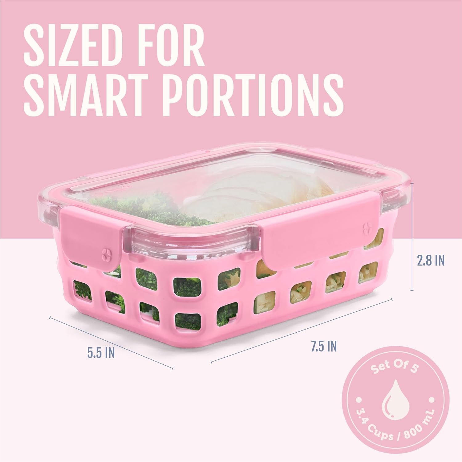 image:imageEllo Duraglass Refresh 34 Cup Meal Prep Sets 10Pc 5 Pack Set Glass Food Storage Container with Silicone Boot and Airtight BPAFree Plastic Lids Dishwasher Microwave and Freezer Safe MelonMeadow