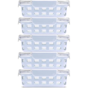 Ello Duraglass Refresh 3.4 Cup Meal Prep Sets 10Pc, 5 Pack Set- Glass Food Storage Container with Silicone Boot and Airtight BPA-Free Plastic Lids, Dishwasher, Microwave and Freezer Safe, Melon(Halogen Blue with Sleeve)