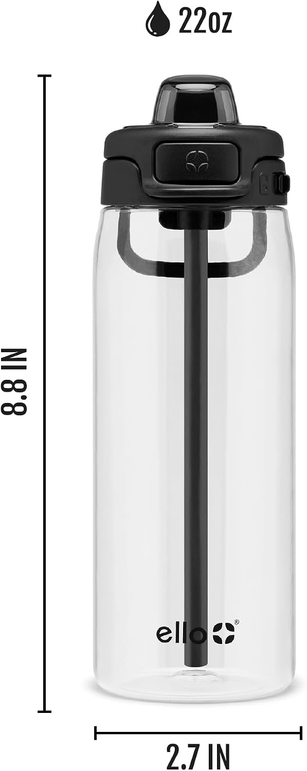 image:imageEllo Pop amp Fill 22oz Tritan Plastic Water Bottle with Quick Fill Technology Clear Water Bottle for School College Travel Leakproof Locking Lid Straw and Chug Reusable BPAFree BlackBlack
