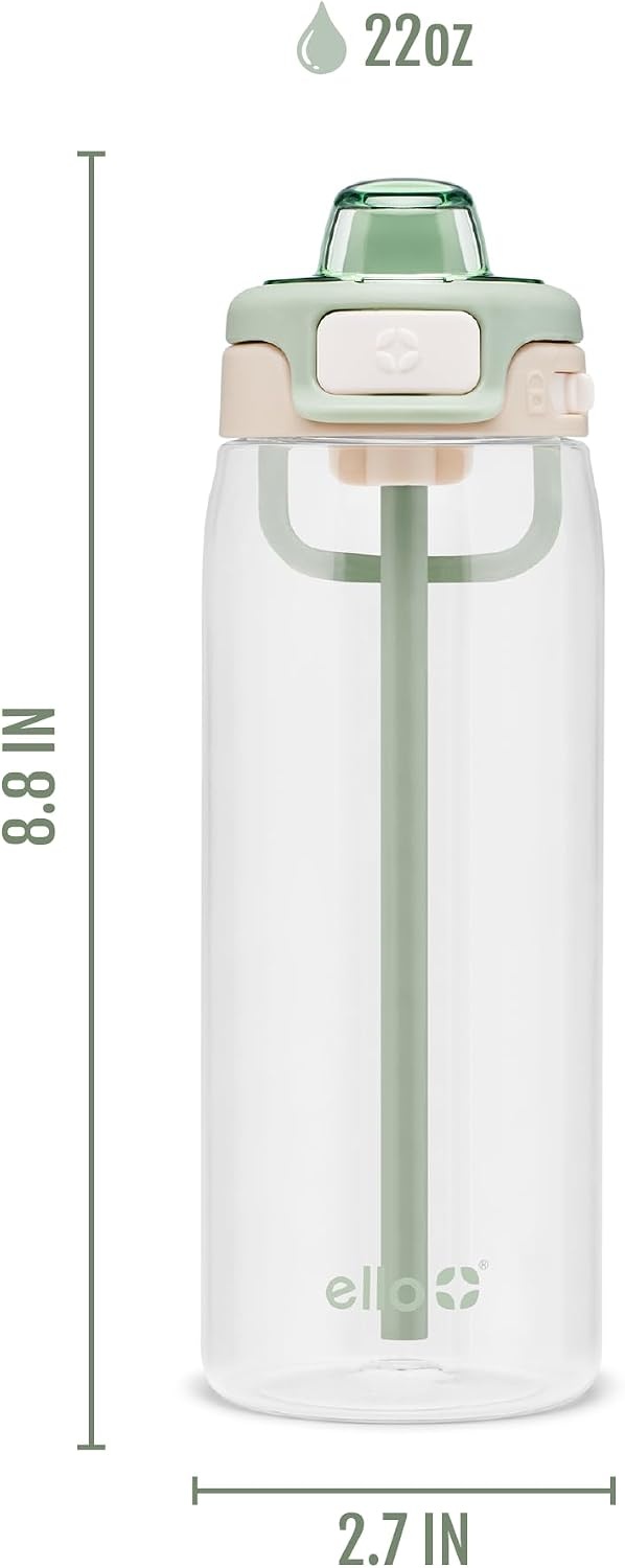 image:imageEllo Pop amp Fill 22oz Tritan Plastic Water Bottle with Quick Fill Technology Clear Water Bottle for School College Travel Leakproof Locking Lid Straw and Chug Reusable BPAFree BlackPistachio