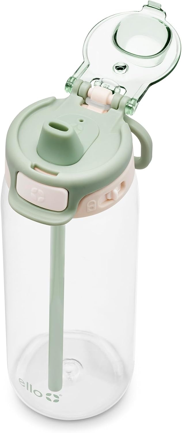 image:imageEllo Pop amp Fill 22oz Tritan Plastic Water Bottle with Quick Fill Technology Clear Water Bottle for School College Travel Leakproof Locking Lid Straw and Chug Reusable BPAFree BlackPistachio