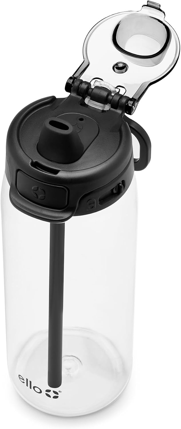 image:imageEllo Pop amp Fill 22oz Tritan Plastic Water Bottle with Quick Fill Technology Clear Water Bottle for School College Travel Leakproof Locking Lid Straw and Chug Reusable BPAFree BlackBlack