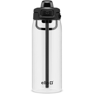 Ello Pop & Fill 22oz Tritan Plastic Water Bottle with Quick Fill Technology | Clear Water Bottle for School, College, Travel | Leakproof Locking Lid, Straw and Chug, Reusable, BPA-Free | Black(Black)