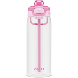 Ello Pop & Fill 22oz Tritan Plastic Water Bottle with Quick Fill Technology | Clear Water Bottle for School, College, Travel | Leakproof Locking Lid, Straw and Chug, Reusable, BPA-Free | Black(Petal)