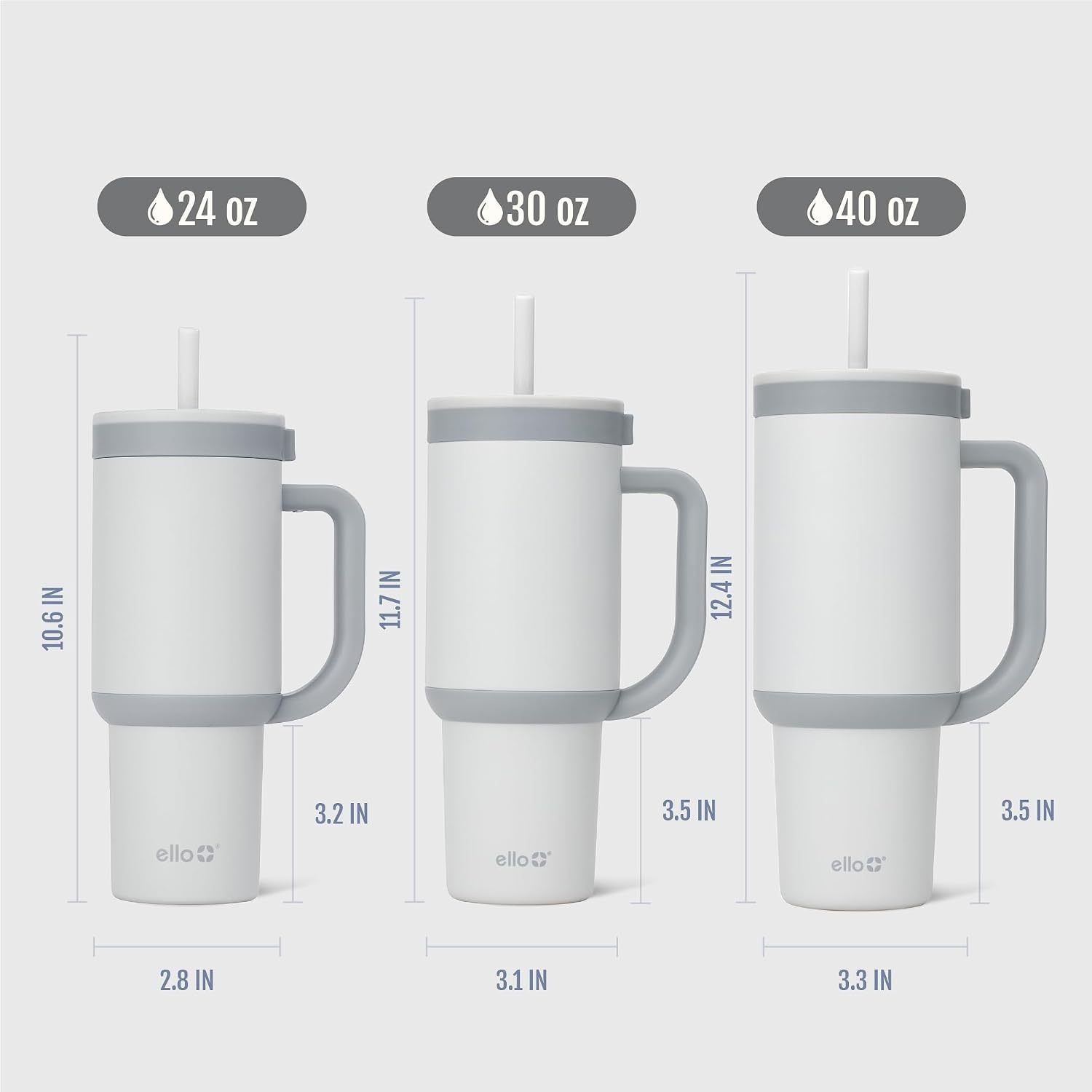 image:imageEllo Oasis 40oz Tumbler with Handle amp Retracting Straw Reusable Insulated Stainless Steel Cup 100 Leakproof Keeps Cold for 24 Hours Cup Holder Friendly Picnic on the VineGrayscale