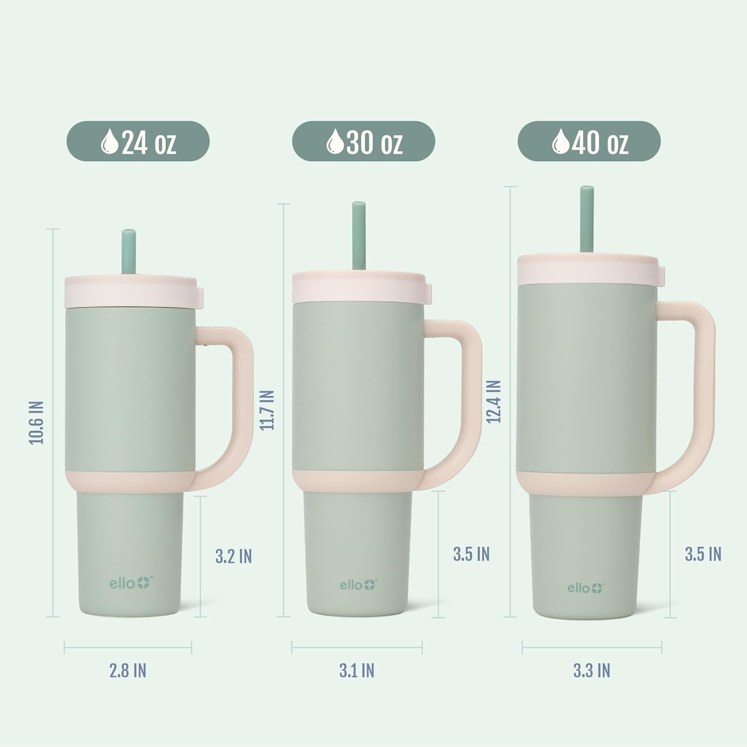 image:imageEllo Oasis 40oz Tumbler with Handle amp Retracting Straw Reusable Insulated Stainless Steel Cup 100 Leakproof Keeps Cold for 24 Hours Cup Holder Friendly Picnic on the VinePistachio