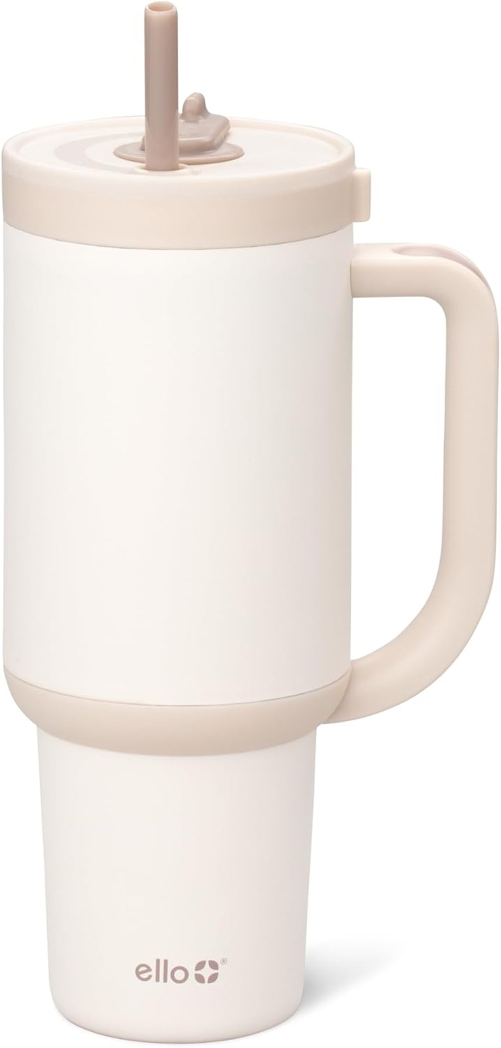 image:imageEllo Oasis 40oz Tumbler with Handle amp Retracting Straw Reusable Insulated Stainless Steel Cup 100 Leakproof Keeps Cold for 24 Hours Cup Holder Friendly Picnic on the VineCream Tonal