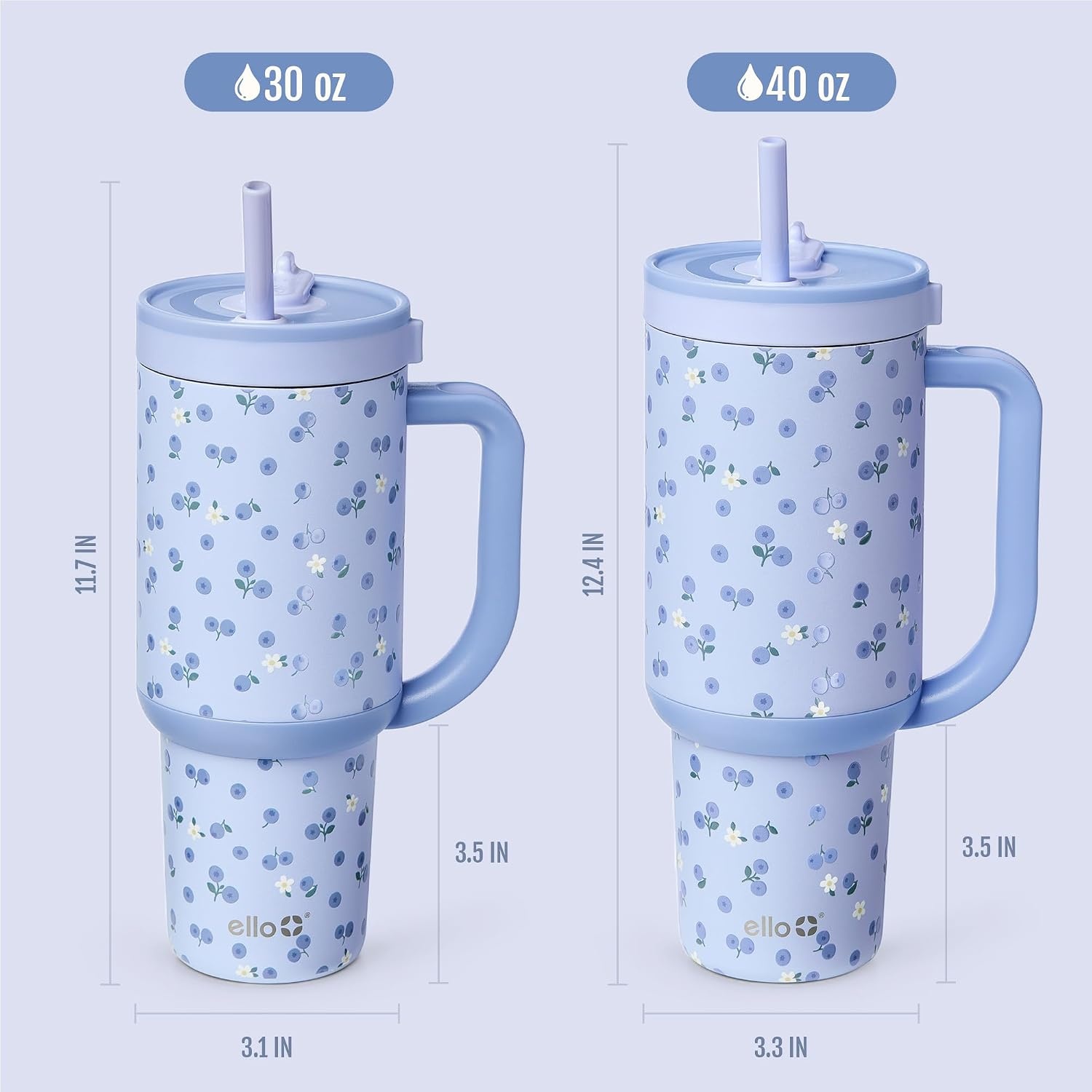 image:imageEllo Oasis 40oz Tumbler with Handle amp Retracting Straw Reusable Insulated Stainless Steel Cup 100 Leakproof Keeps Cold for 24 Hours Cup Holder Friendly Picnic on the VineBlueberries