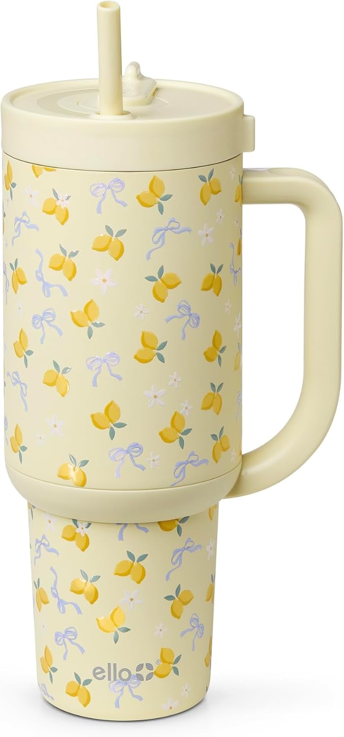 image:imageEllo Oasis 40oz Tumbler with Handle amp Retracting Straw Reusable Insulated Stainless Steel Cup 100 Leakproof Keeps Cold for 24 Hours Cup Holder Friendly Picnic on the VineMain Squeeze