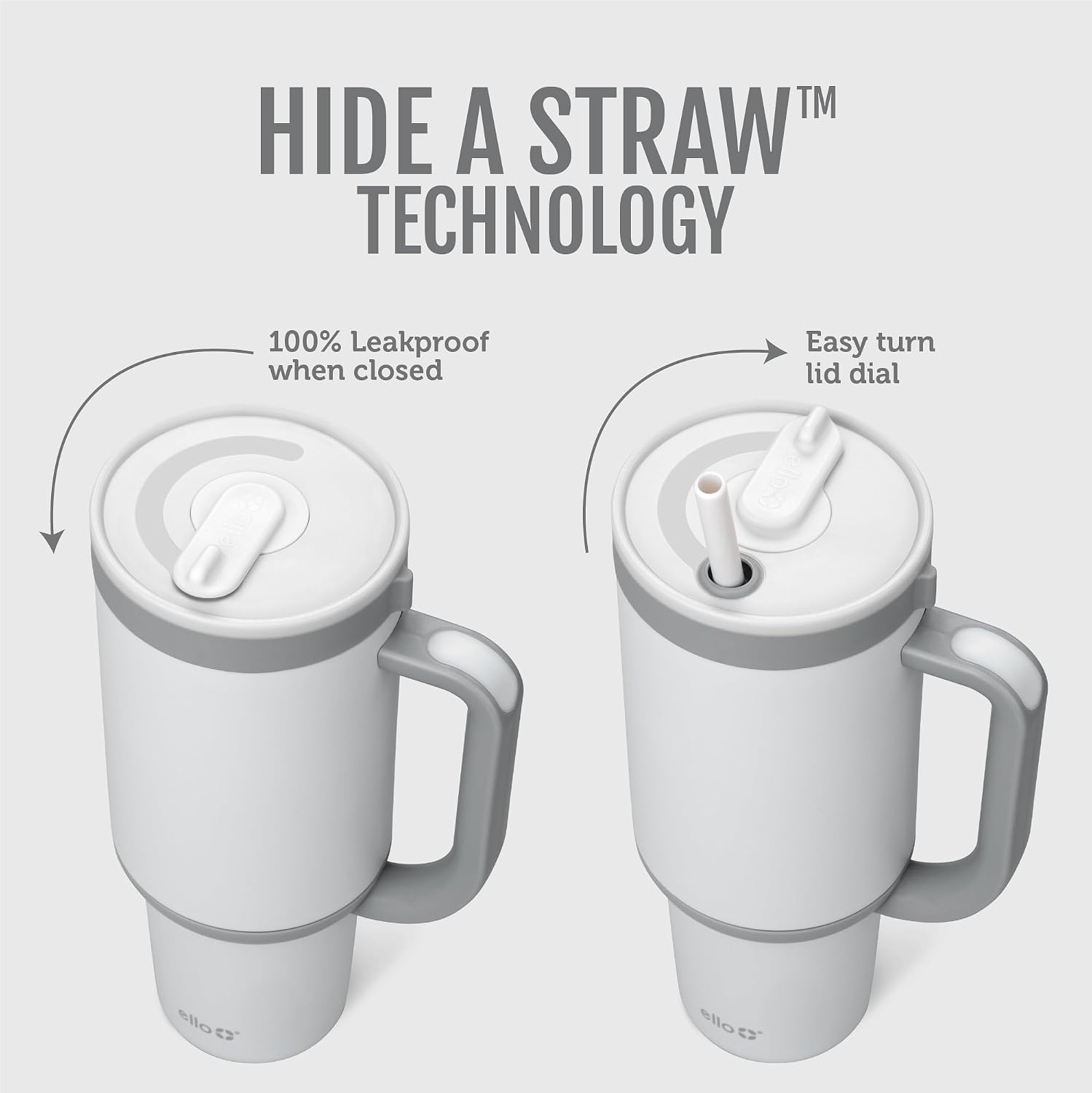image:imageEllo Oasis 40oz Tumbler with Handle amp Retracting Straw Reusable Insulated Stainless Steel Cup 100 Leakproof Keeps Cold for 24 Hours Cup Holder Friendly Picnic on the VineGrayscale
