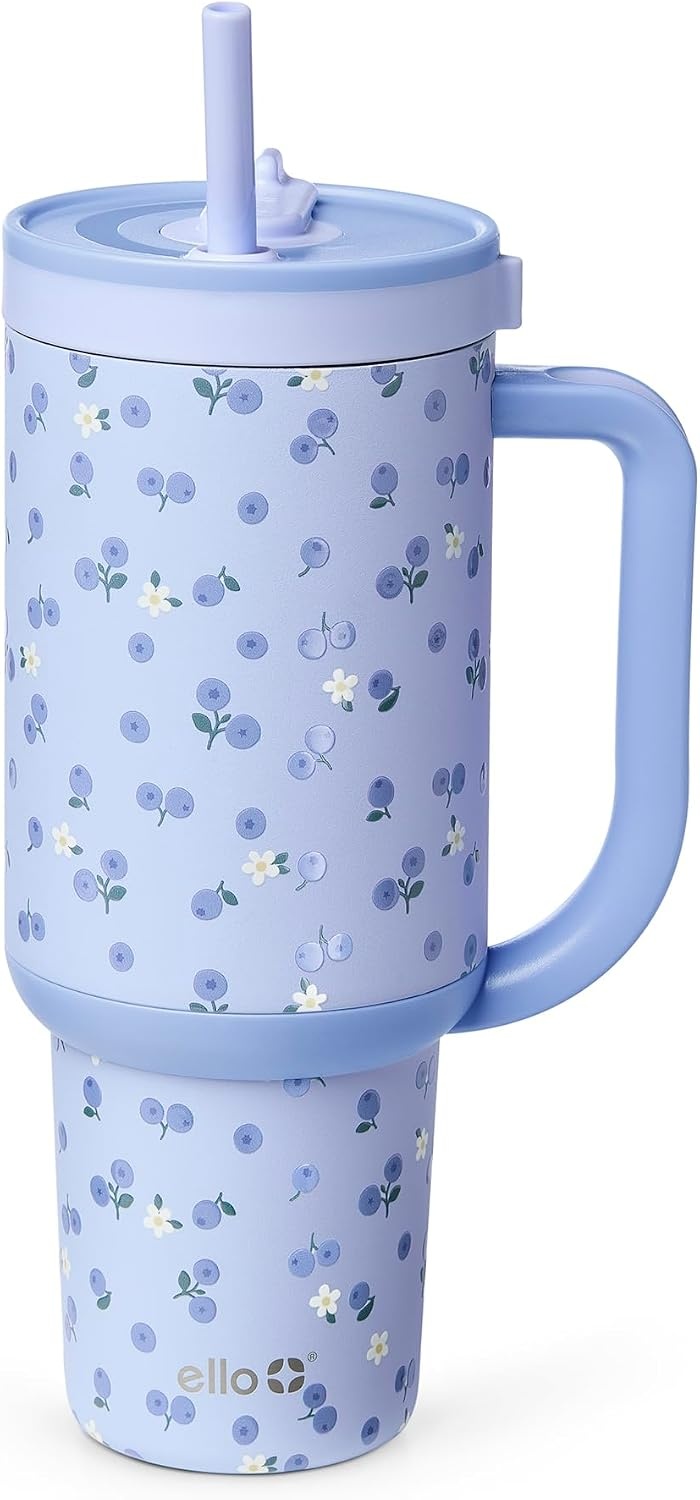 image:imageEllo Oasis 40oz Tumbler with Handle amp Retracting Straw Reusable Insulated Stainless Steel Cup 100 Leakproof Keeps Cold for 24 Hours Cup Holder Friendly Picnic on the VineBlueberries