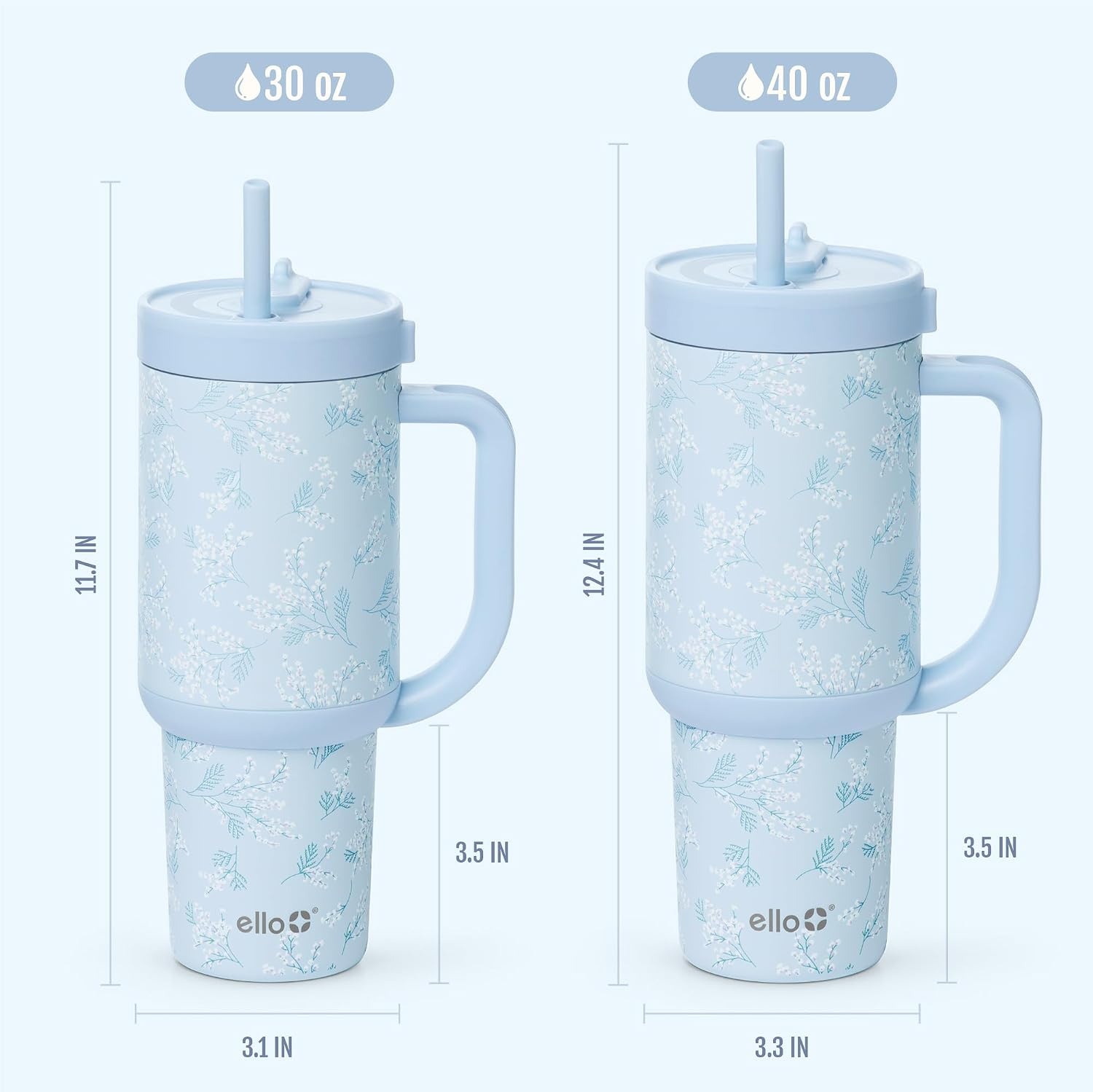 image:imageEllo Oasis 40oz Tumbler with Handle amp Retracting Straw Reusable Insulated Stainless Steel Cup 100 Leakproof Keeps Cold for 24 Hours Cup Holder Friendly Picnic on the VineSweet Alyssum