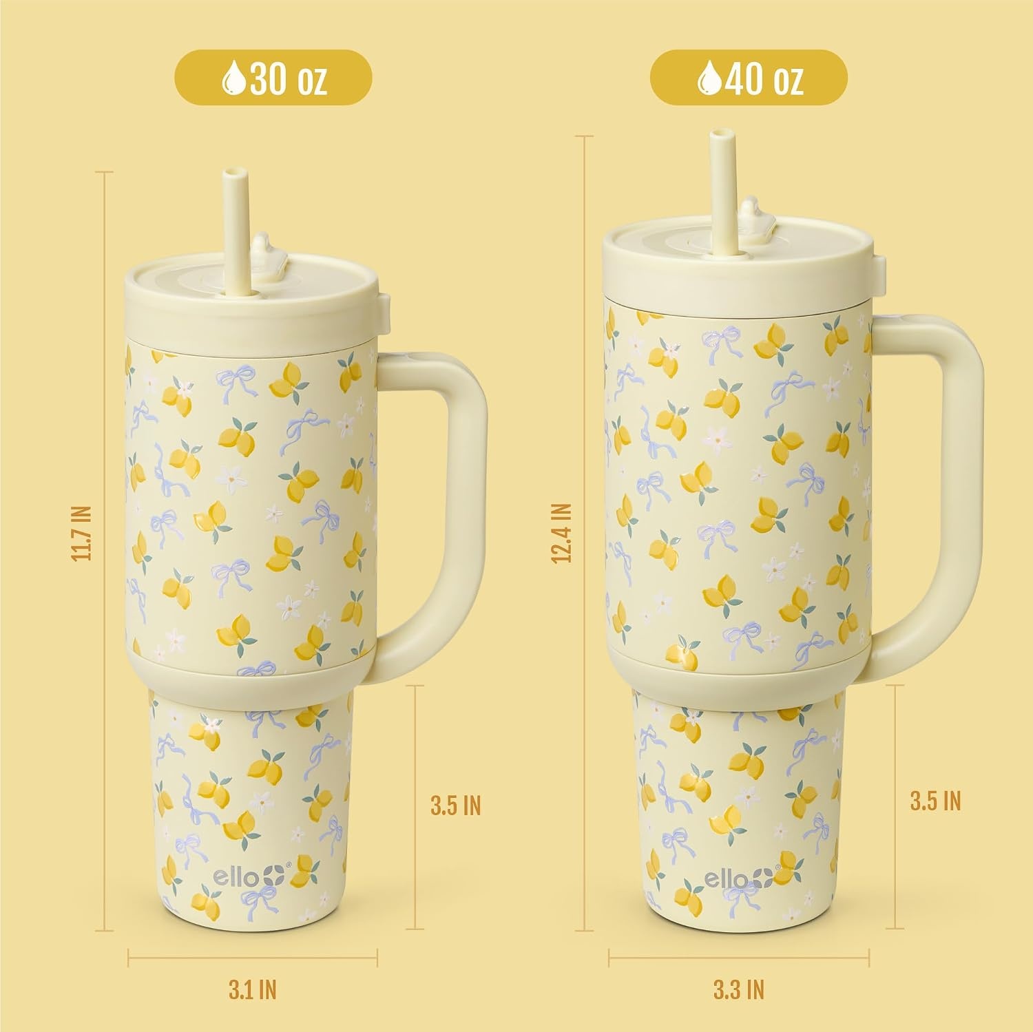 image:imageEllo Oasis 40oz Tumbler with Handle amp Retracting Straw Reusable Insulated Stainless Steel Cup 100 Leakproof Keeps Cold for 24 Hours Cup Holder Friendly Picnic on the VineMain Squeeze