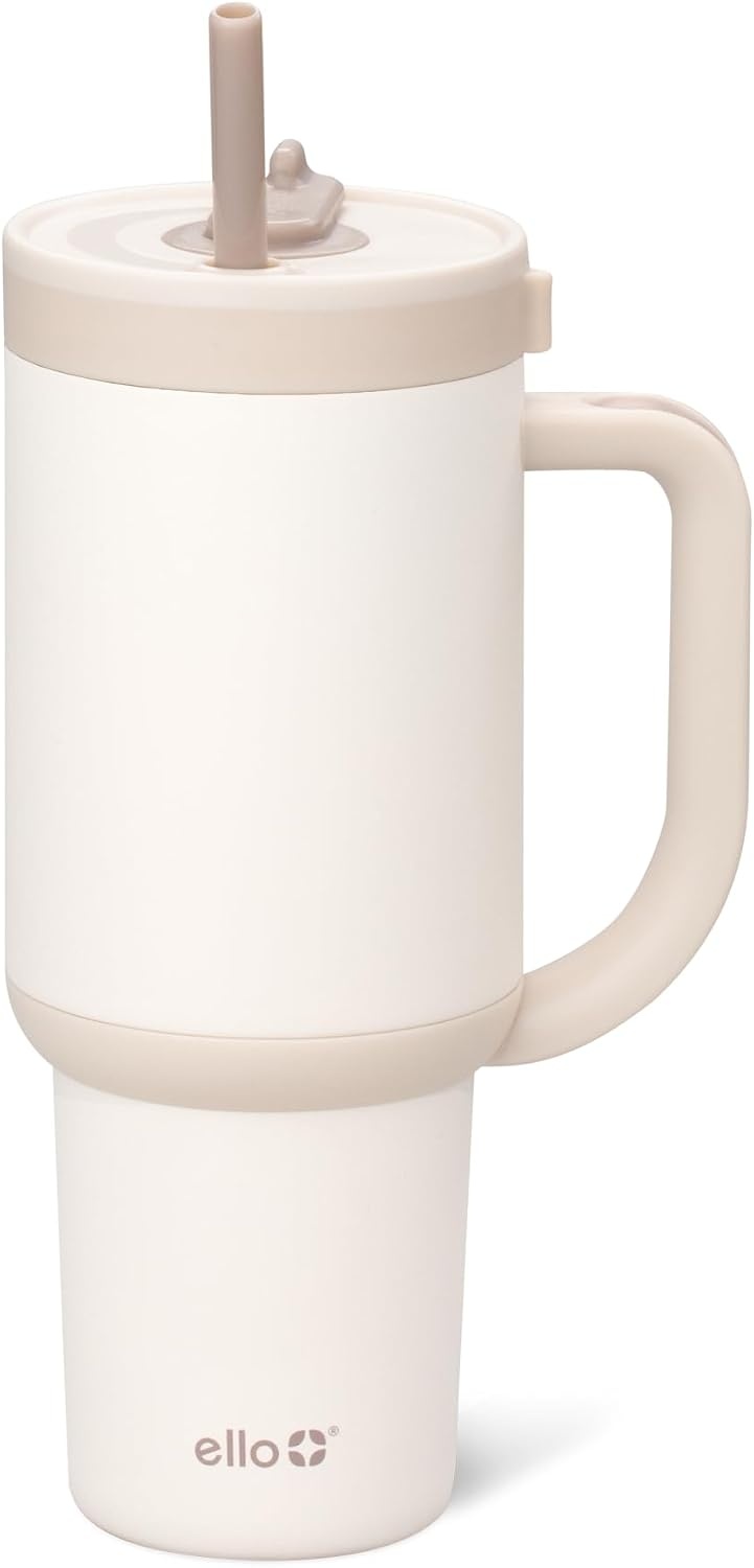 image:imageEllo Oasis 40oz Tumbler with Handle amp Retracting Straw Reusable Insulated Stainless Steel Cup 100 Leakproof Keeps Cold for 24 Hours Cup Holder Friendly Picnic on the VineCream Tonal