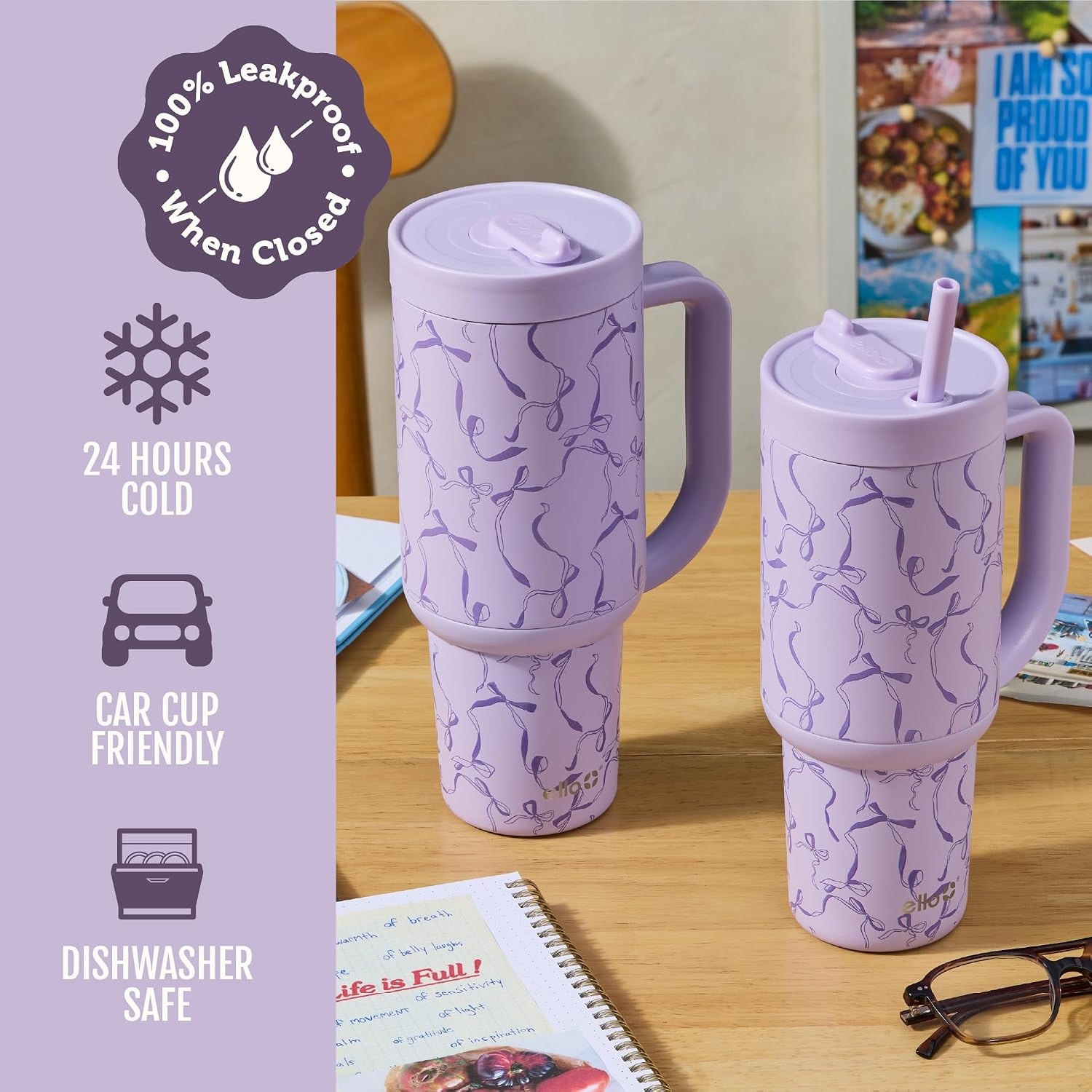 image:imageEllo Oasis 40oz Tumbler with Handle amp Retracting Straw Reusable Insulated Stainless Steel Cup 100 Leakproof Keeps Cold for 24 Hours Cup Holder Friendly Picnic on the VineTake a Bow