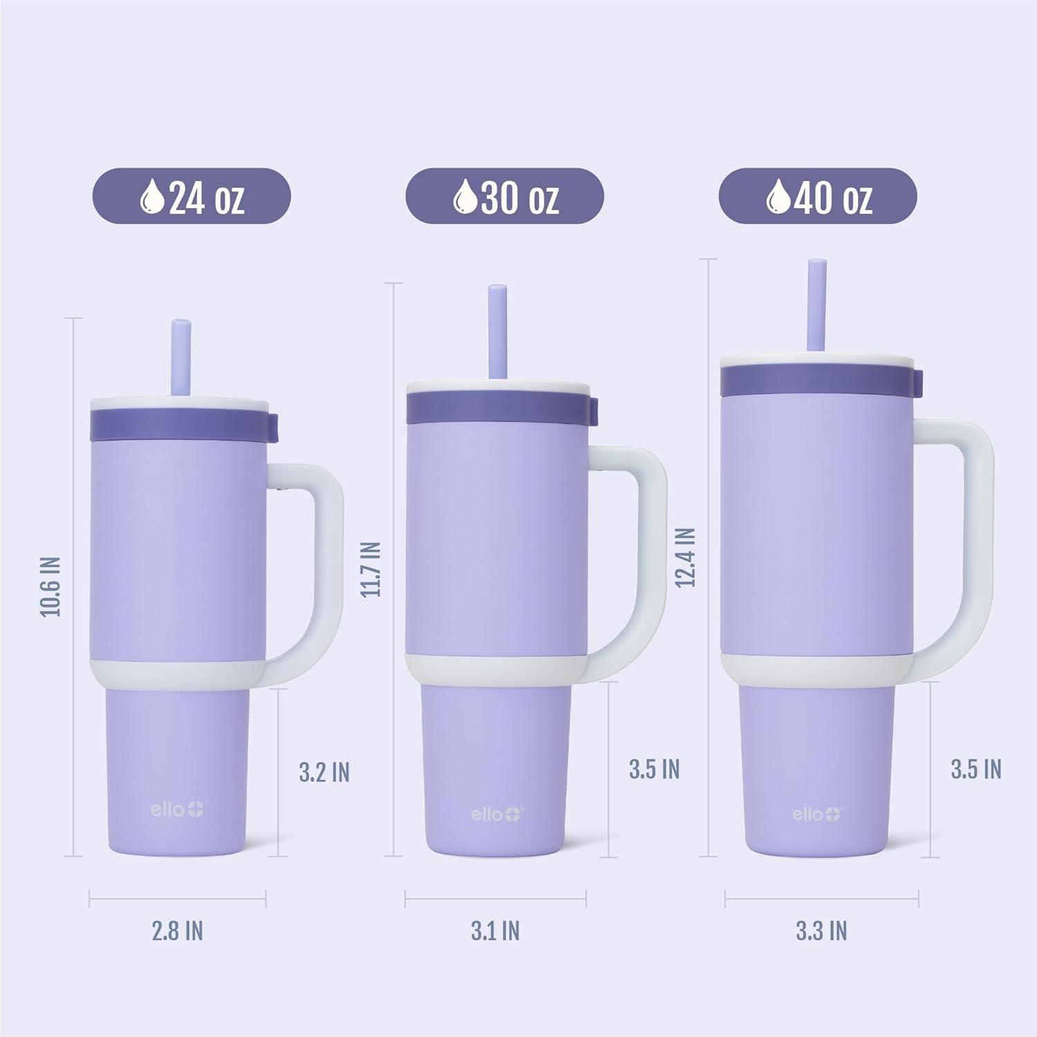 image:imageEllo Oasis 40oz Tumbler with Handle amp Retracting Straw Reusable Insulated Stainless Steel Cup 100 Leakproof Keeps Cold for 24 Hours Cup Holder Friendly Picnic on the VineTwilight Blush