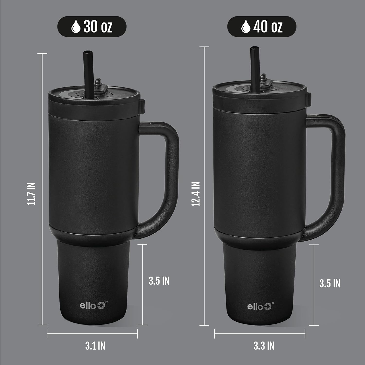 image:imageEllo Oasis 40oz Tumbler with Handle amp Retracting Straw Reusable Insulated Stainless Steel Cup 100 Leakproof Keeps Cold for 24 Hours Cup Holder Friendly Picnic on the VineBlack
