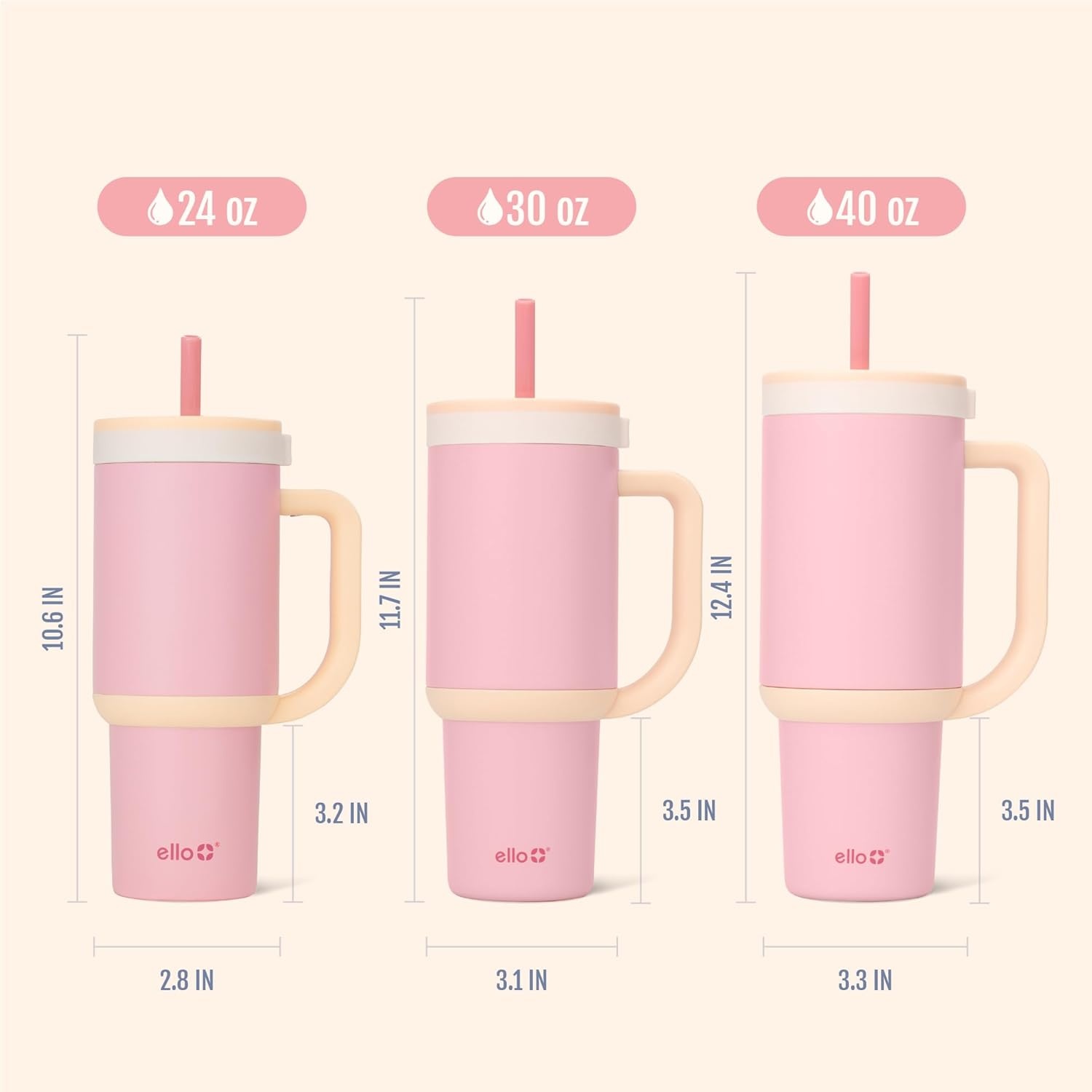 image:imageEllo Oasis 40oz Tumbler with Handle amp Retracting Straw Reusable Insulated Stainless Steel Cup 100 Leakproof Keeps Cold for 24 Hours Cup Holder Friendly Picnic on the VineSunrise Glow
