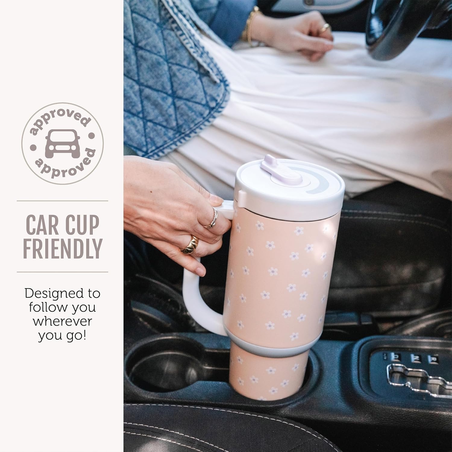 image:imageEllo Oasis 40oz Tumbler with Handle amp Retracting Straw Reusable Insulated Stainless Steel Cup 100 Leakproof Keeps Cold for 24 Hours Cup Holder Friendly Picnic on the VinePink Gingham