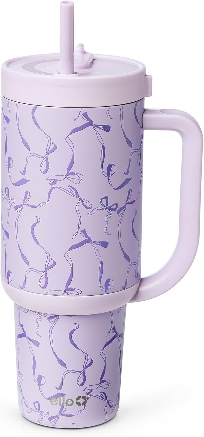 image:imageEllo Oasis 40oz Tumbler with Handle amp Retracting Straw Reusable Insulated Stainless Steel Cup 100 Leakproof Keeps Cold for 24 Hours Cup Holder Friendly Picnic on the VineTake a Bow