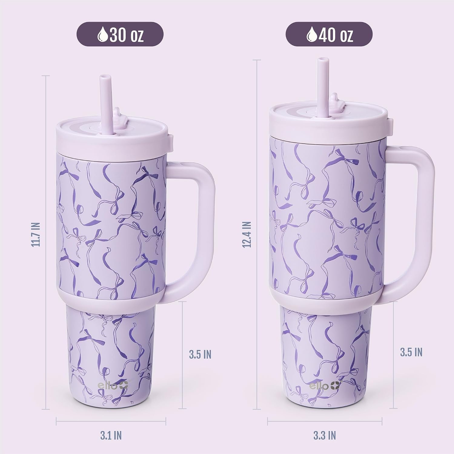 image:imageEllo Oasis 40oz Tumbler with Handle amp Retracting Straw Reusable Insulated Stainless Steel Cup 100 Leakproof Keeps Cold for 24 Hours Cup Holder Friendly Picnic on the VineTake a Bow