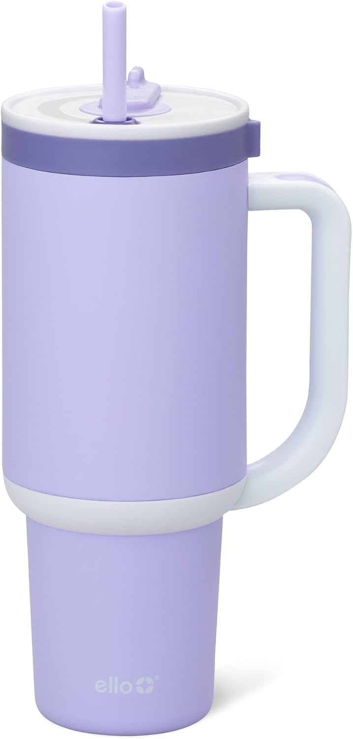 image:imageEllo Oasis 40oz Tumbler with Handle amp Retracting Straw Reusable Insulated Stainless Steel Cup 100 Leakproof Keeps Cold for 24 Hours Cup Holder Friendly Picnic on the VineTwilight Blush