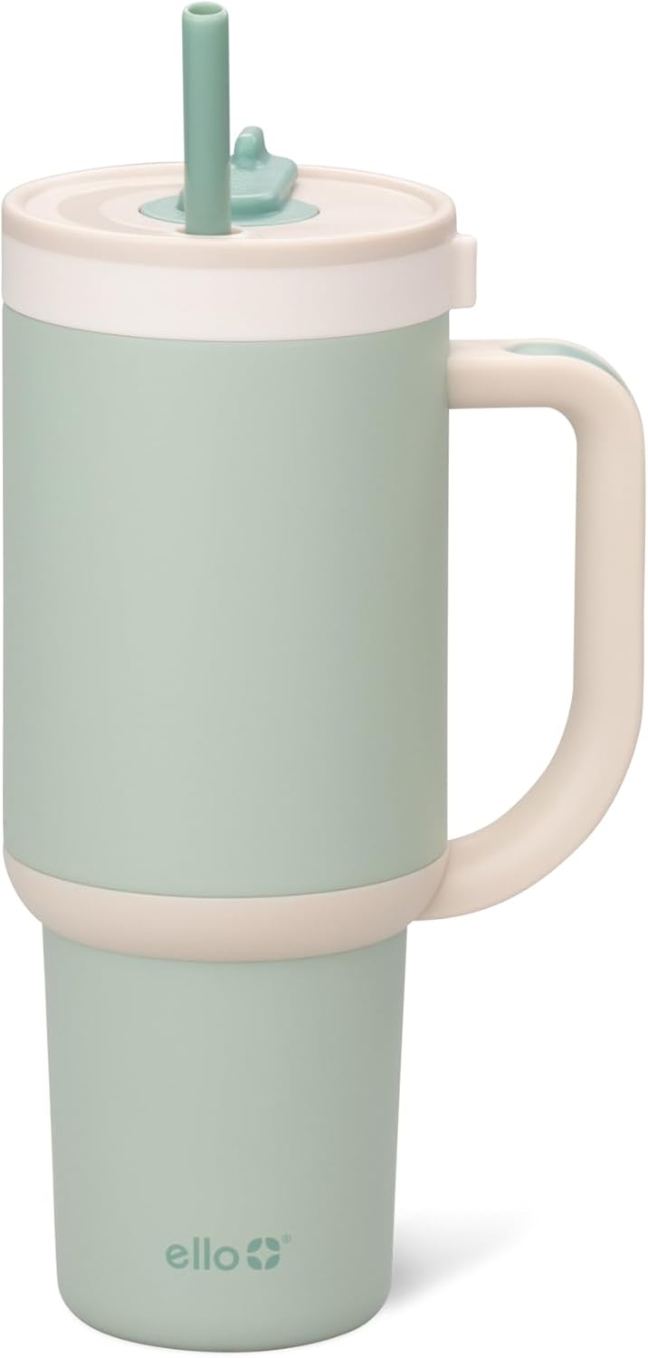 image:imageEllo Oasis 40oz Tumbler with Handle amp Retracting Straw Reusable Insulated Stainless Steel Cup 100 Leakproof Keeps Cold for 24 Hours Cup Holder Friendly Picnic on the VinePistachio