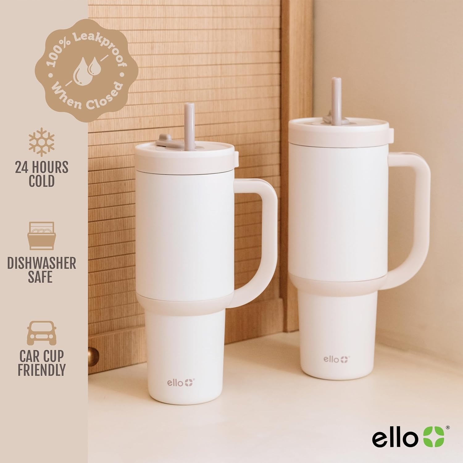 image:imageEllo Oasis 40oz Tumbler with Handle amp Retracting Straw Reusable Insulated Stainless Steel Cup 100 Leakproof Keeps Cold for 24 Hours Cup Holder Friendly Picnic on the VineYours Truly
