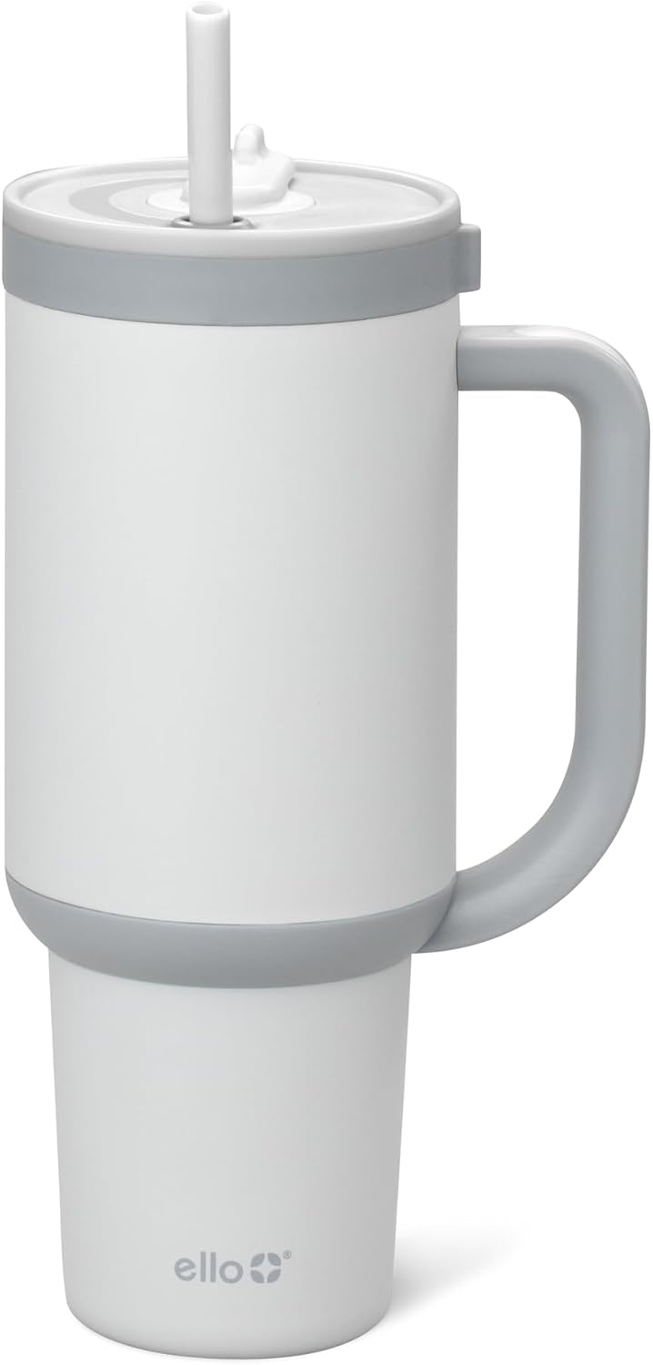 image:imageEllo Oasis 40oz Tumbler with Handle amp Retracting Straw Reusable Insulated Stainless Steel Cup 100 Leakproof Keeps Cold for 24 Hours Cup Holder Friendly Picnic on the VineGrayscale