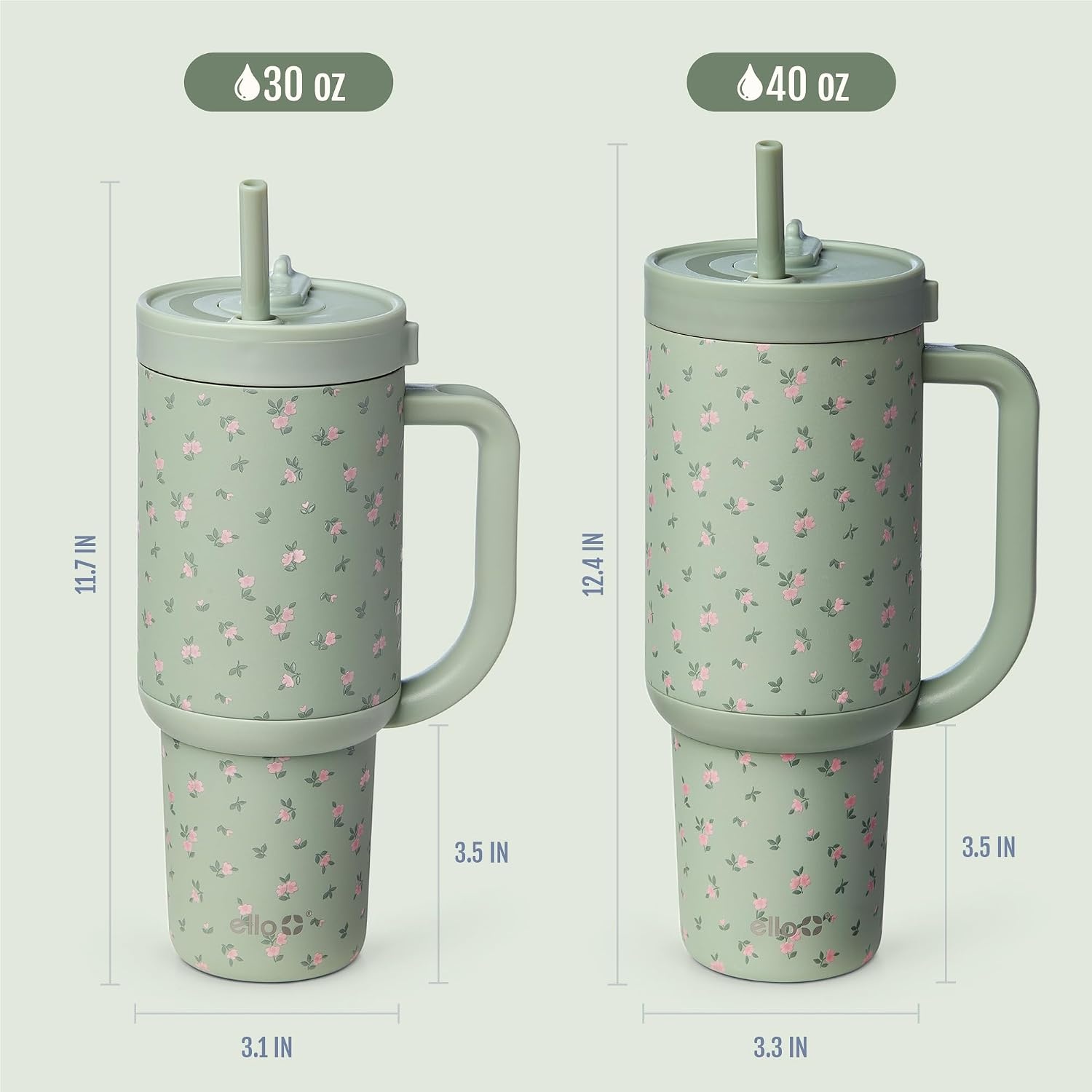 image:imageEllo Oasis 40oz Tumbler with Handle amp Retracting Straw Reusable Insulated Stainless Steel Cup 100 Leakproof Keeps Cold for 24 Hours Cup Holder Friendly Picnic on the VineFull Bloom