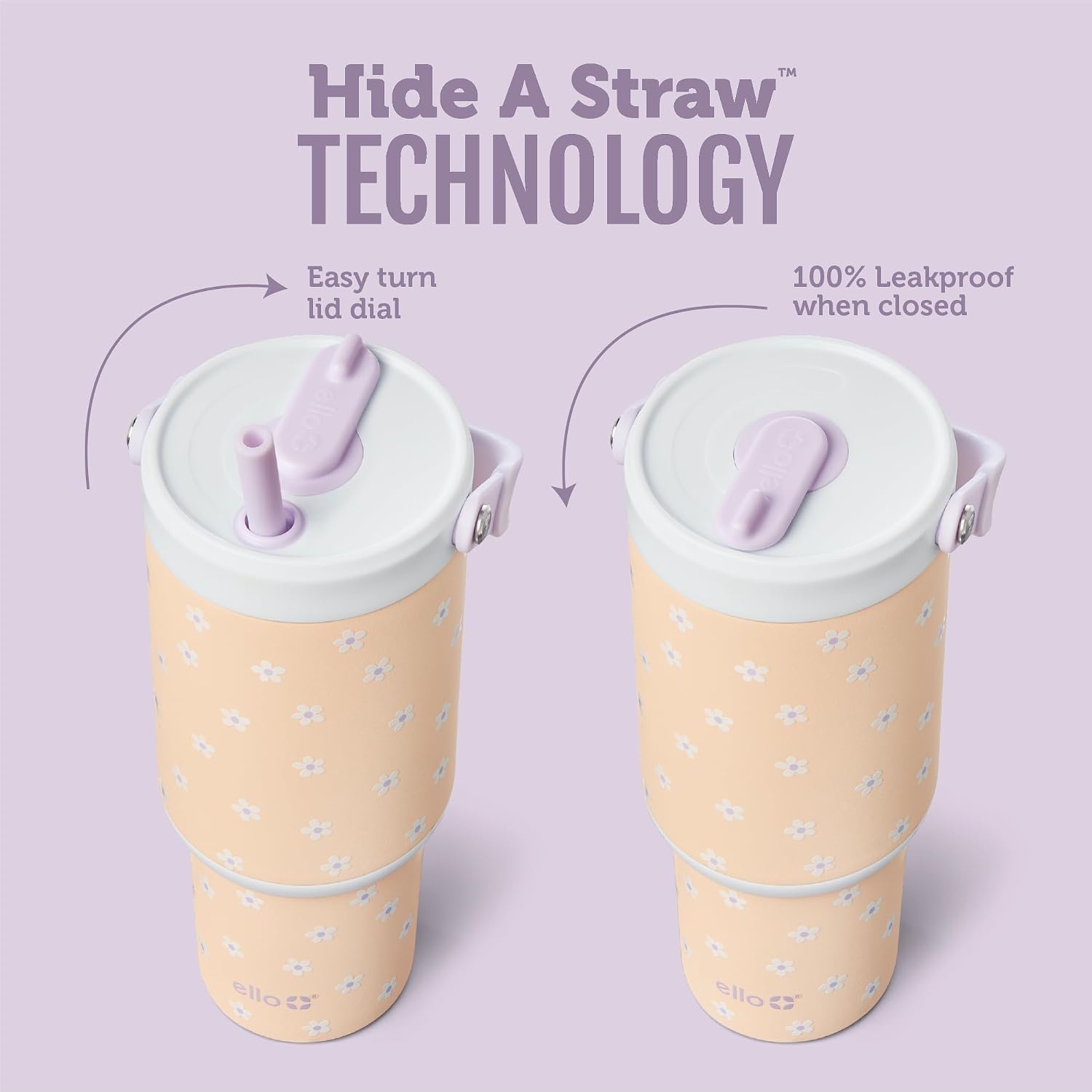 image:imageEllo Oasis Go 32oz Tumbler with Top Handle and Retracting Straw Reusable Insulated Stainless Steel Cup 100 Leakproof Water Bottle 24 Hours Cold Cup Holder Friendly For Travel JadeglowDaisies